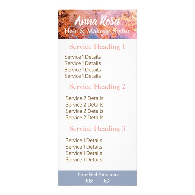 Panfleto * Excitante Aquarela Rosa Dourada Abstrato Azul (Frente)