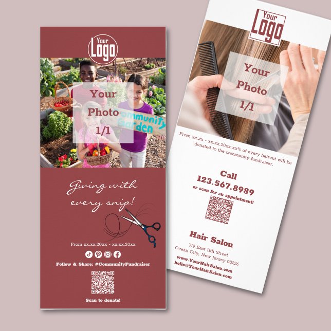 Panfleto Financiamento Comunitário do Salão de Promoção (Promotion Hair Salon Community Fundraising Rack Card)