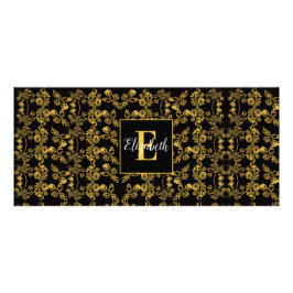 Panfleto Folha ouro e luxo negro | Monograma personalizado
