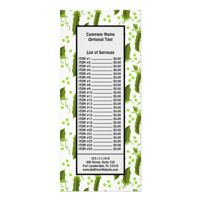 Panfleto Folhas de Plantas de Ervilhas Verdes Alimentos Veg (Frente)