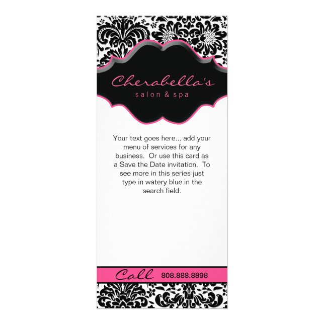 Panfleto Frame Floral Cor-de-Rosa Preto Branco para Damásse (Frente)