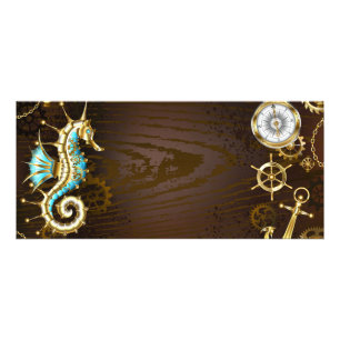 Panfleto Fundo de madeira com Cavalo-Marinho Mecânico