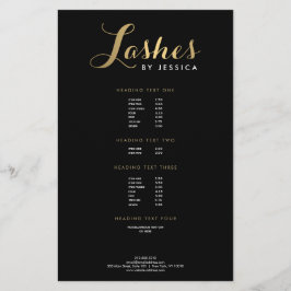 Panfleto Glam Lashes Script Text Gold/Preto
