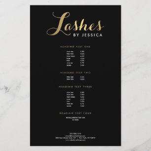 Panfleto Glam Lashes Script Text Gold/Preto