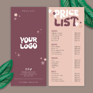Panfleto Groovy Retro Trendy Lashes & Brow Salon Price List