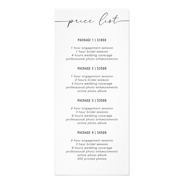 Panfleto Guia de Preços de Negócios | Simples | Fotógrafo (Frente)