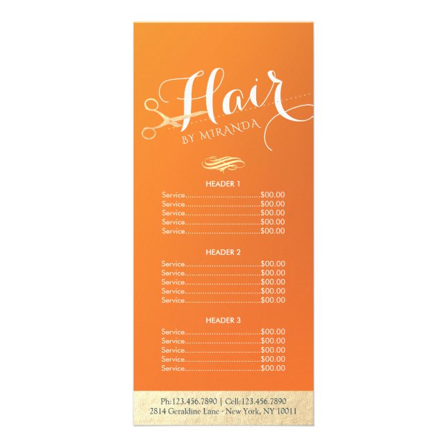 Panfleto Hair Salon Makeup Orange Dourada Scissors Price Li (Frente)