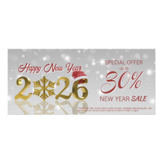 Panfleto Happy New Year Big Gold 2026 | Logo Discount Card