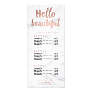 Panfleto Hello beautiful gold typography marble price list