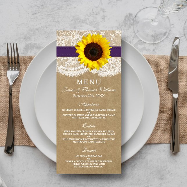 Panfleto Kraft, Lace & Sunflower WedMenu (Criador carregado)