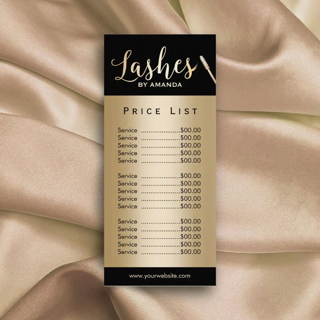 Panfleto Lashes Makeup Artist Modern Black Gold Price List (Criador carregado)