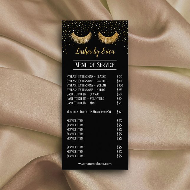 Panfleto Lashes Makeup Artista Dourado Confetti Price List (Criador carregado)