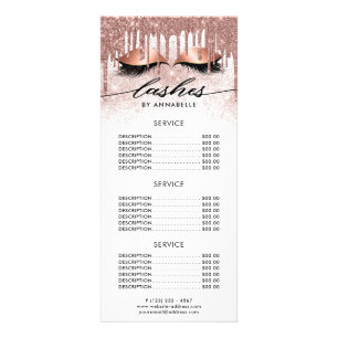 Panfleto Lashes Modern Rose Gold Price List Rack Card