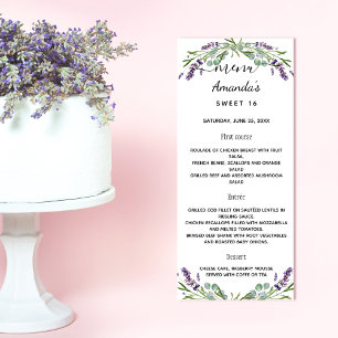 Panfleto Lavanda violeta de menu, eucalipto verde