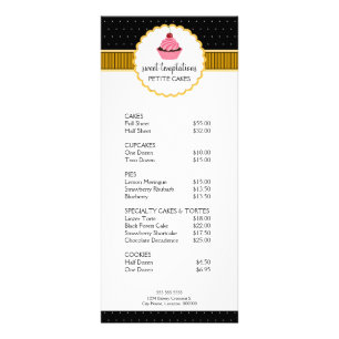 Panfleto Lista de Preços Amarelos do Cupcake da padaria