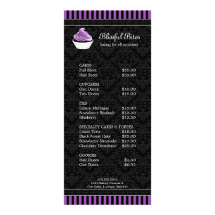 Panfleto Lista de Preços da Padaria de Cupcake Roxo do Dama