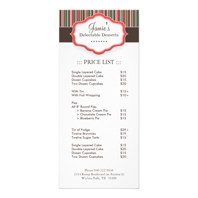 Panfleto Lista de Preços de Bakery (Frente)