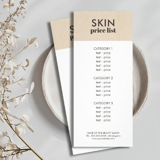 Panfleto Lista de Preços de Cuidados com a Pele Branco Kraf