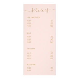 Panfleto Lista de Preços de Salão Dourado Cor-de-rosa-Blush