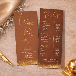 Panfleto Lista de Preços de Técnicas de Cílios Dourado e Ma