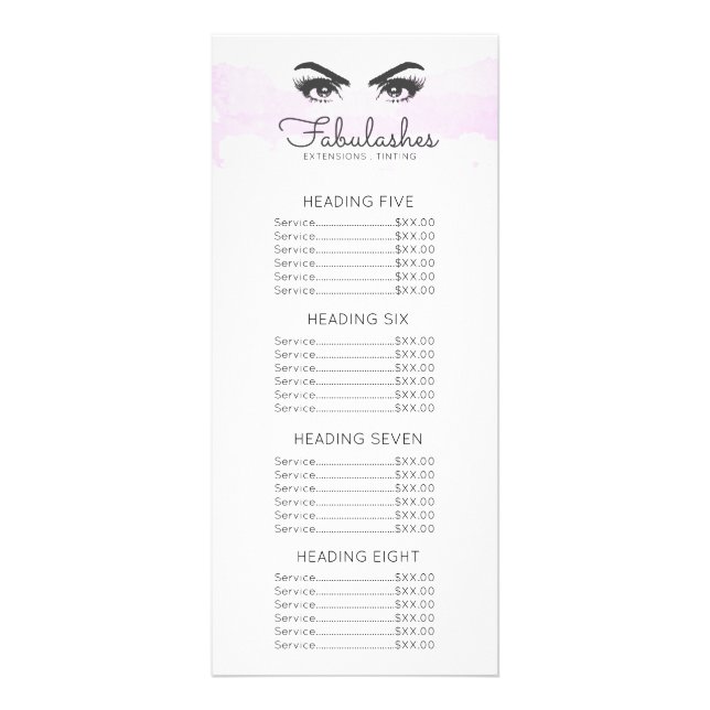Panfleto Lista de Preços do Artista Eyelashes da Nuvem Rosa (Verso)