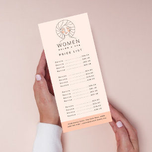 Panfleto Lista de Preços do Feminine Blush Pink Salon & Spa