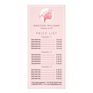 Panfleto Lista de preços do logotipo feminina rosa e coral