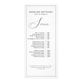 Panfleto Lista de Preços do Salão Branco Preto da Caligrafi