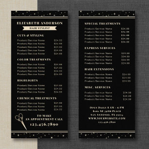 Panfleto Lista de Preços do Salão de Cabelos Elegant Black