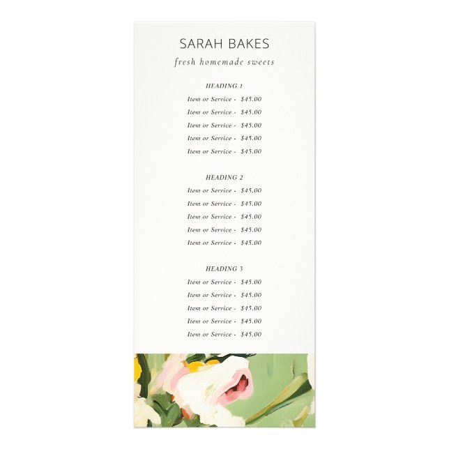 Panfleto Lista de Preços Floral Pintada Boho Colorida Verde (Verso)