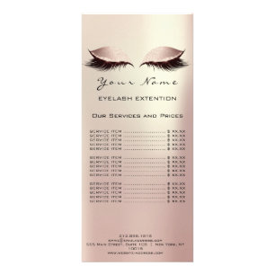 Panfleto Lista de Preços Lashes Extensão Makeup Rosa Dourad