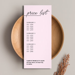 Panfleto Lista de Preços Minimalista Rosa Pálido com Linhas