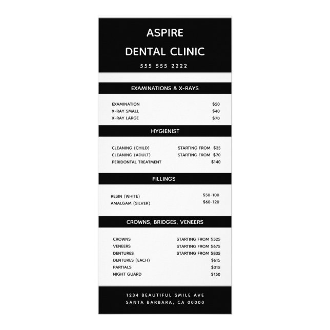 Panfleto Lista de Preços Ortodontista Moderno Dentista Pret (Frente)