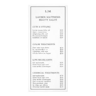 Panfleto Lista de Preços Simples do Salão em Monograma Pret