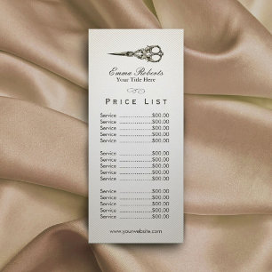 Panfleto Lista de Preços Tesoura Antiquada Salão de Cabel