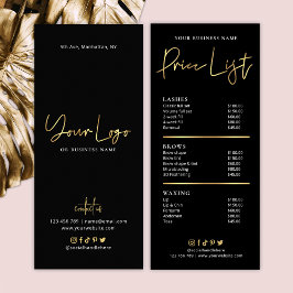 Panfleto Logotipo Dourado Salon Black & Faux Lista de preço