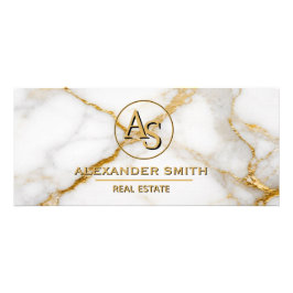 Panfleto Luxury White Marble Gold Monogram Real Estate
