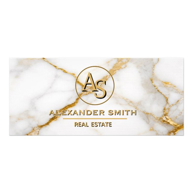 Panfleto Luxury White Marble Gold Monogram Real Estate  (Frente)