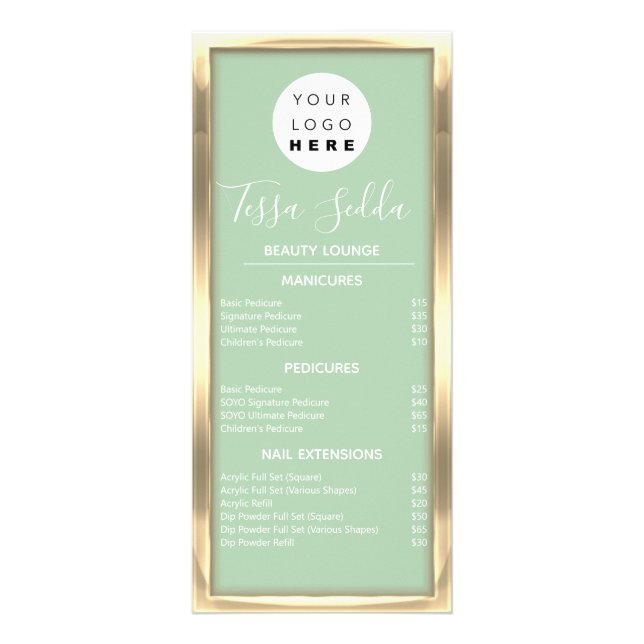 Panfleto Maquiagem de cabelo Manicure Pedicure Dourada Mint (Frente)