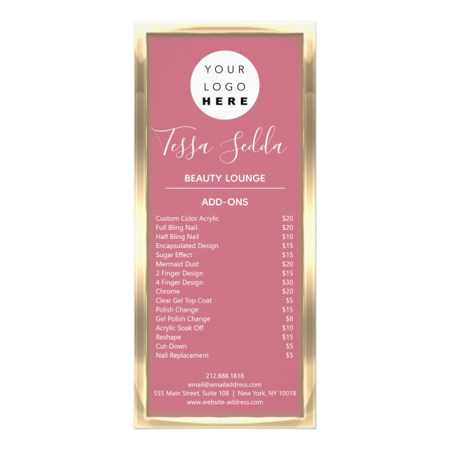 Panfleto Maquiagem de cabelo Manicure Pedicure Dourada Rosa (Verso)