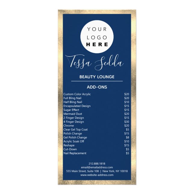 Panfleto Marinho Azul Dourado do Pedicure Unhas Makeup (Verso)