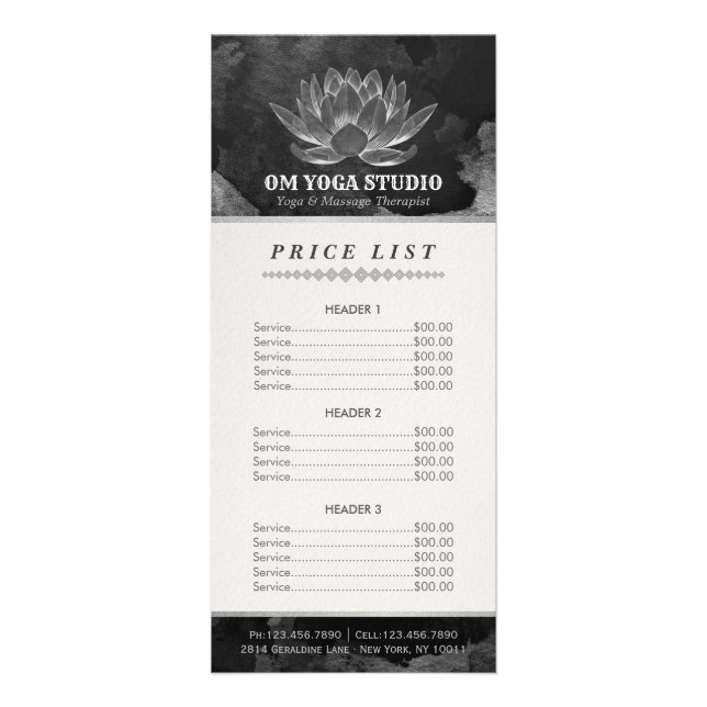 Panfleto Meditação YOGA Reiki Instrutor Lotus Price List (Frente)