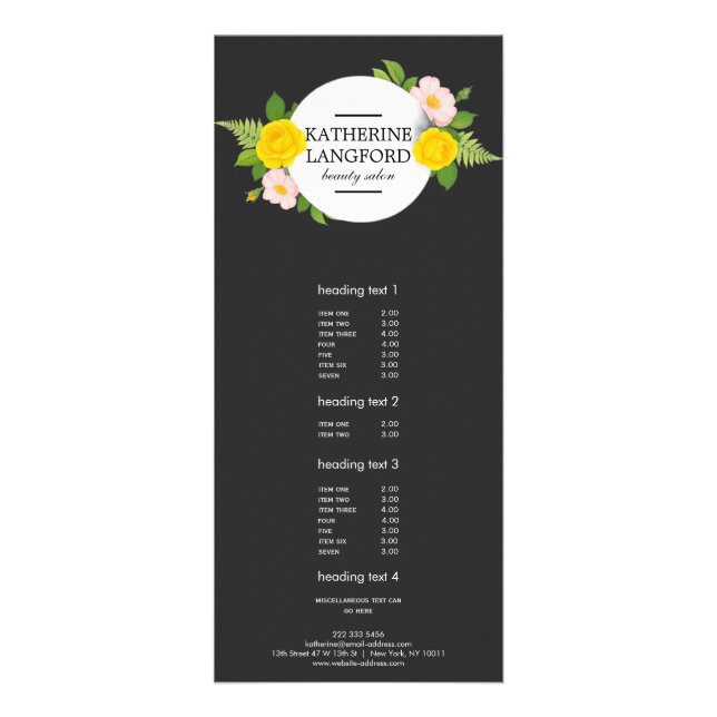 Panfleto Mínimo Floral Wreath Beauty Salon Black (Frente)