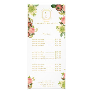 Panfleto Monograma Dourado do art deco com o vintage floral