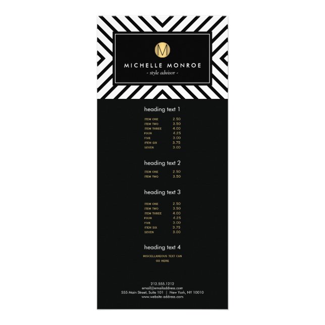 Panfleto Monograma Dourado do Padrão Preto e Branco do Méto (Frente)