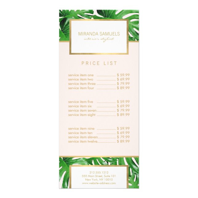 Panfleto Monstera Tropical de Aquarela Deixa Padrão Rosa (Frente)