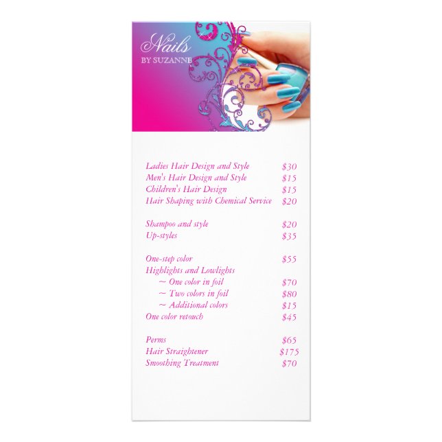 Panfleto Nail Salon Glitter Blue Rosa (Frente)