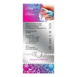 Panfleto Nail Salon Technician Floral Damask Pink Blue
