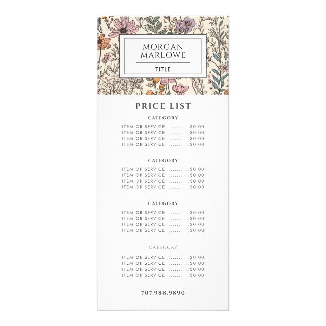 Panfleto Negócios Botânicos de Flores Selvagens Elegantes (Frente)