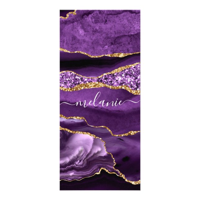 Panfleto Nome Personalizado de Geodo Glitter Dourado Violet (Frente)